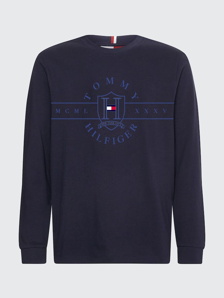 Tommy Hilfiger Icons Logo Long Sleeve Men's T Shirts Blue | eo5cGOGwJpnE