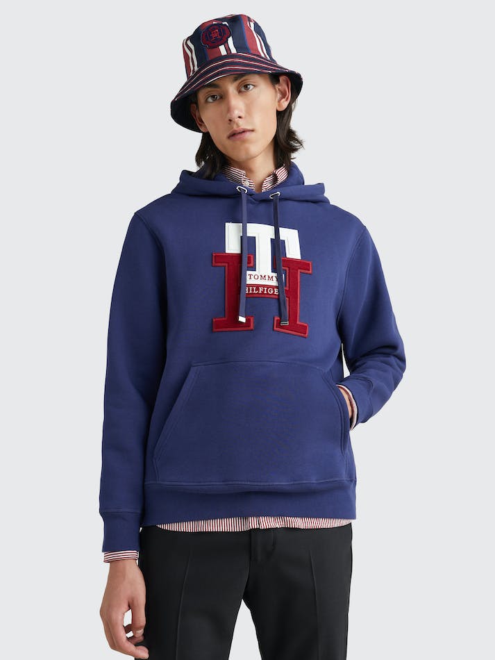 Tommy Hilfiger Icons Monogram Casual Fit Men's Hoodie Navy | 3W6sDQdi5mQy