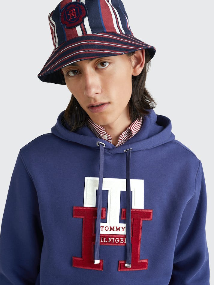 Tommy Hilfiger Icons Monogram Casual Fit Men's Hoodie Navy | 3W6sDQdi5mQy