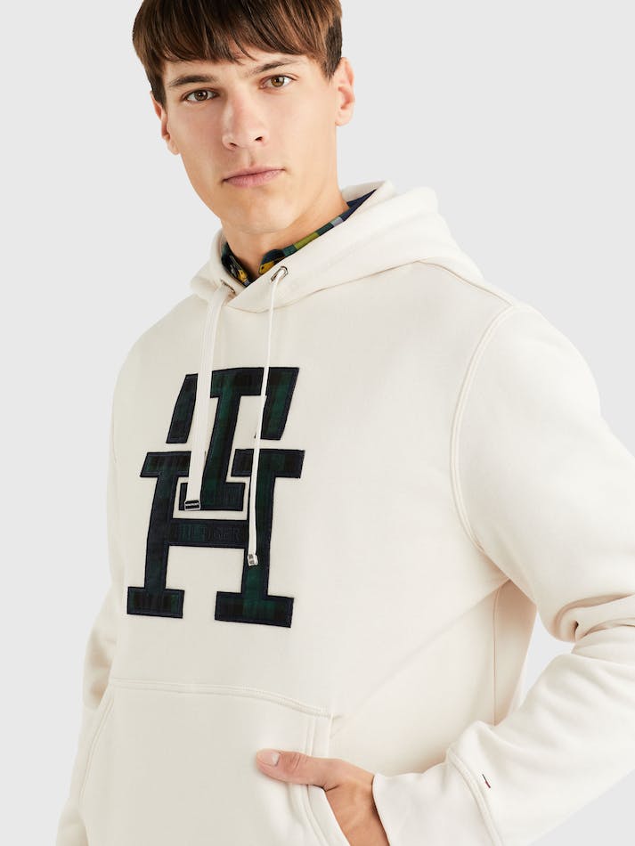 Tommy Hilfiger Icons Monogram Casual Fit Men's Hoodie White | p7vCMQ1MPHpK