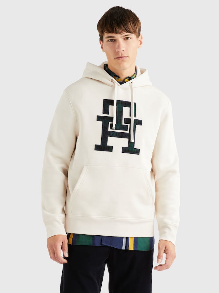 Tommy Hilfiger Icons Monogram Casual Fit Men\'s Hoodie White | p7vCMQ1MPHpK