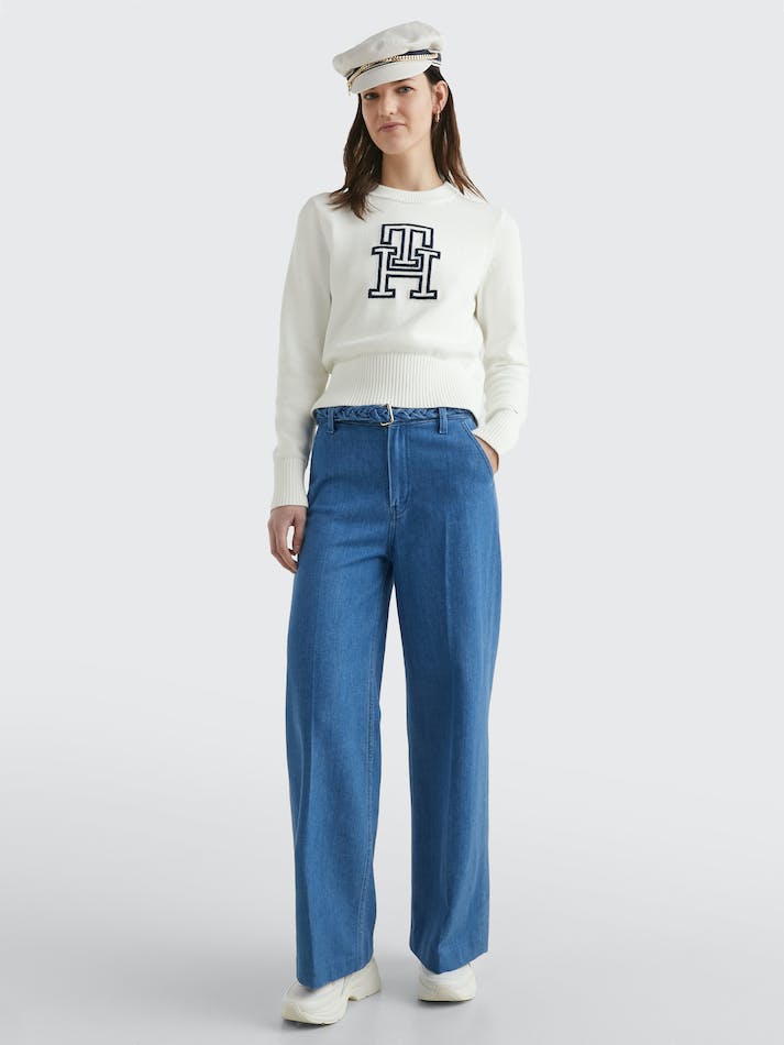 Tommy Hilfiger Intarsia Crew Neck Women's Jumpers White | BPsBBP9ZJUXt