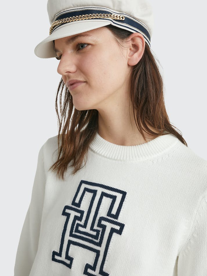 Tommy Hilfiger Intarsia Crew Neck Women's Jumpers White | BPsBBP9ZJUXt