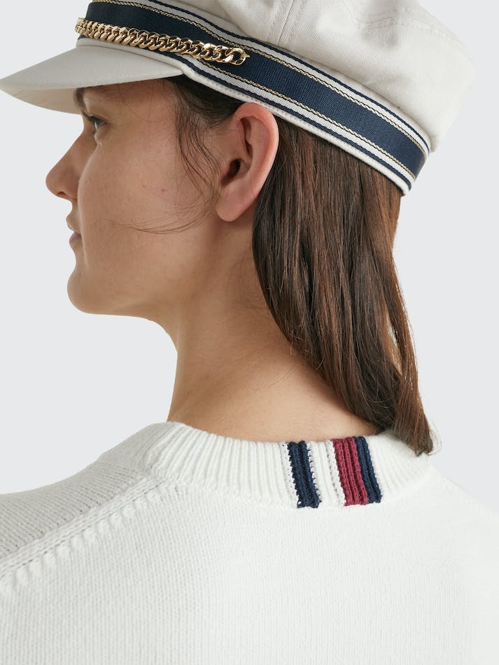 Tommy Hilfiger Intarsia Crew Neck Women's Jumpers White | BPsBBP9ZJUXt