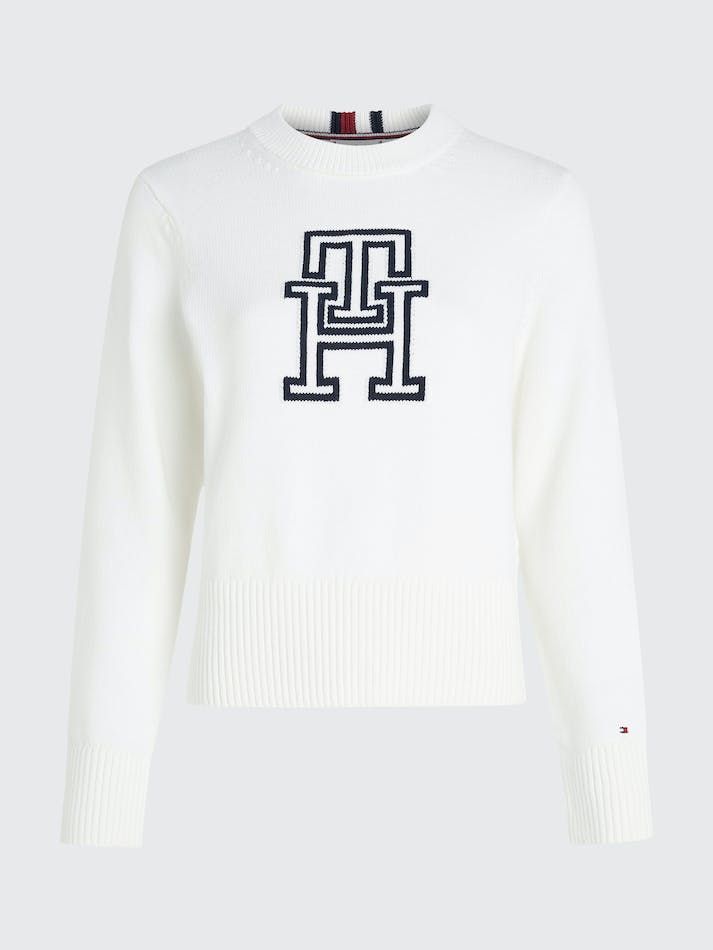 Tommy Hilfiger Intarsia Crew Neck Women's Jumpers White | BPsBBP9ZJUXt