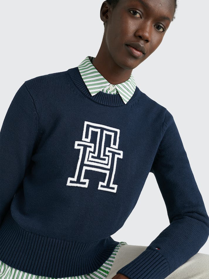 Tommy Hilfiger Intarsia Crew Neck Women's Jumpers Blue | M7FHpsFpubBA