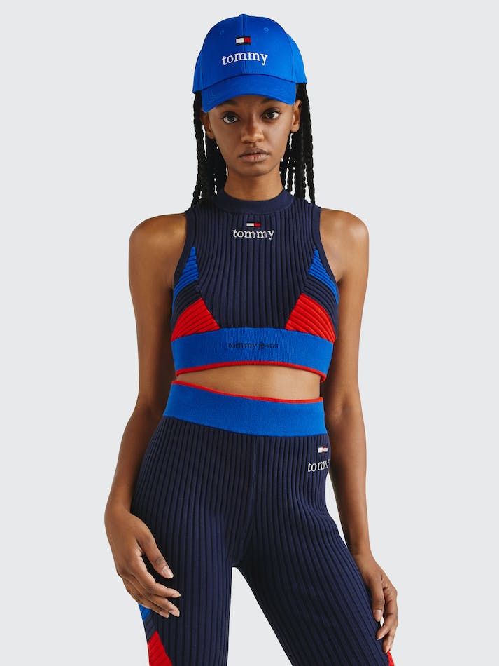 Tommy Jeans Knitted Racerback Crop Women's Tops Navy | 7gpZpTm8jrnv