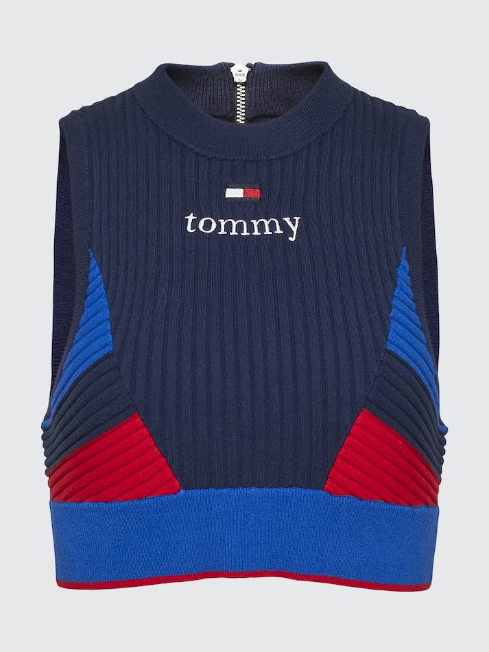 Tommy Jeans Knitted Racerback Crop Women's Tops Navy | 7gpZpTm8jrnv