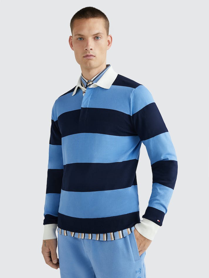 Tommy Hilfiger Knitted Stripe Rugby Men's Shirts Blue / Blue / White | M9hpnxAAWozk