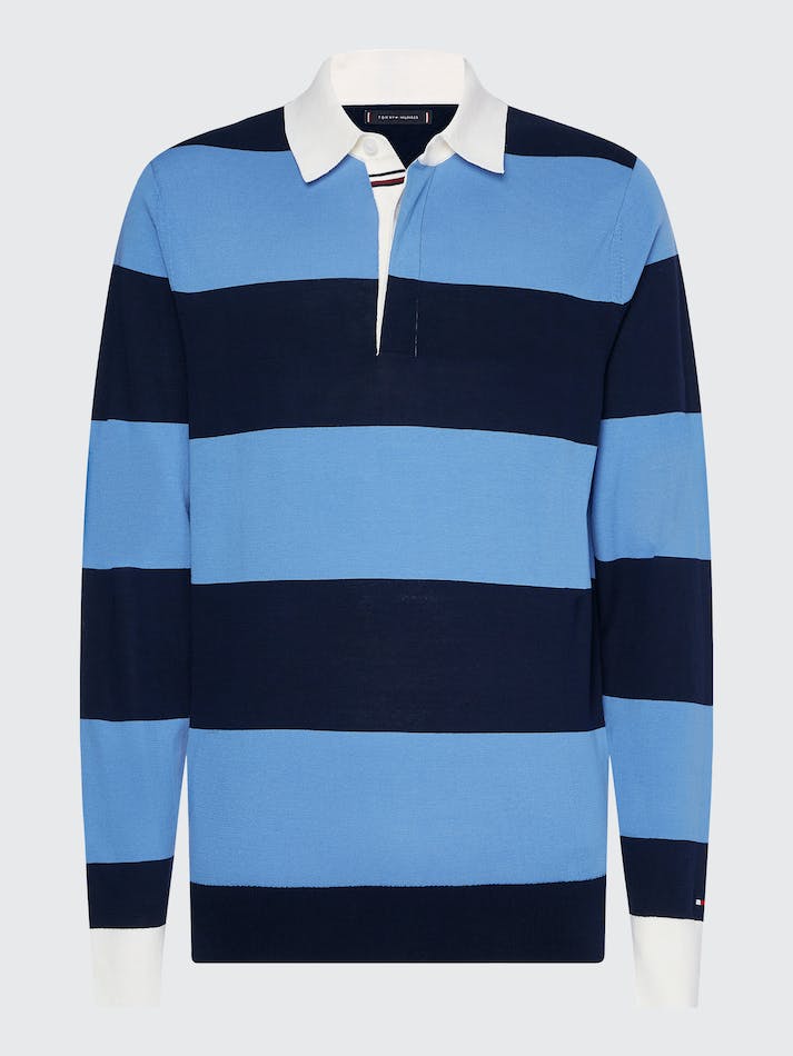 Tommy Hilfiger Knitted Stripe Rugby Men's Shirts Blue / Blue / White | M9hpnxAAWozk