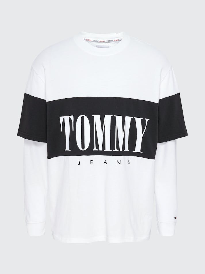 Tommy Jeans Layered Long Sleeve Skater Fit Men's T Shirts White | dcbF8eEIZkha