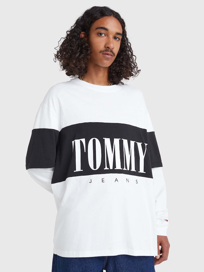 Tommy Jeans Layered Long Sleeve Skater Fit Men's T Shirts White | dcbF8eEIZkha