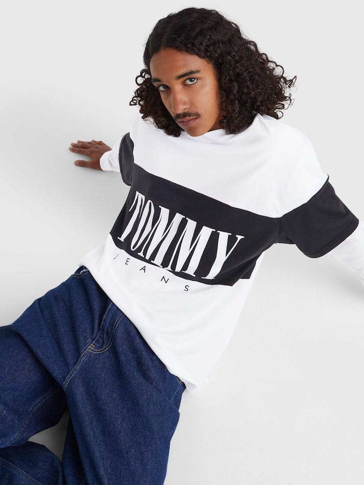 Tommy Jeans Layered Long Sleeve Skater Fit Men's T Shirts White | dcbF8eEIZkha