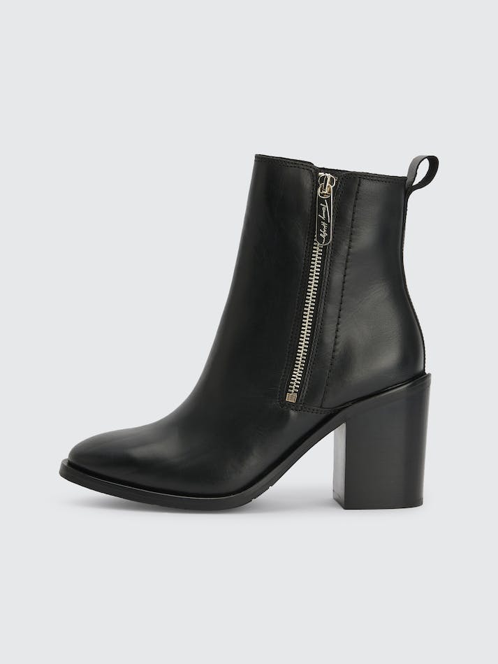 Tommy Hilfiger Leather Zip-Up Block Heel Ankle Women's Boots Black | YyCgY8QBDjva