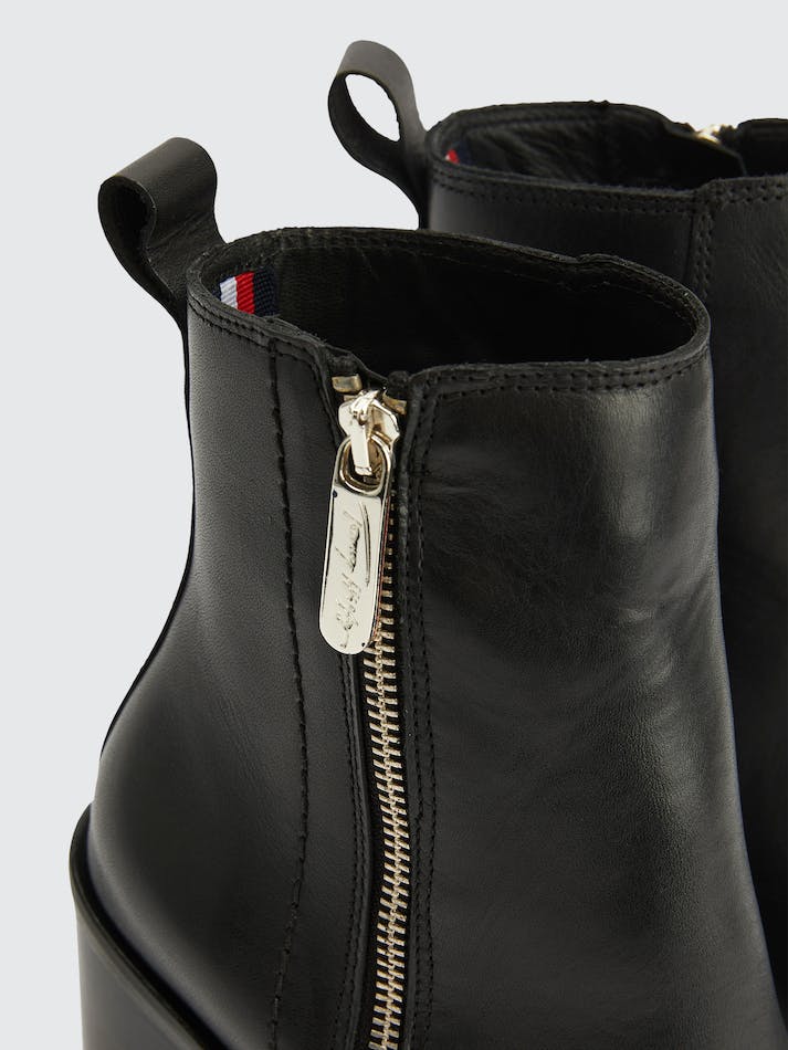 Tommy Hilfiger Leather Zip-Up Block Heel Ankle Women's Boots Black | YyCgY8QBDjva