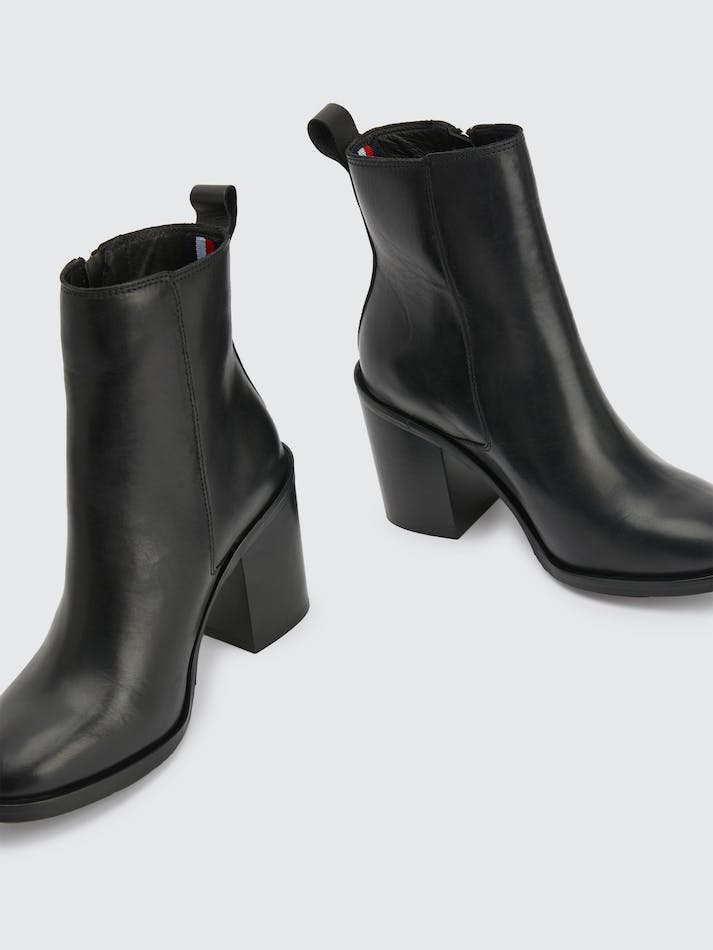 Tommy Hilfiger Leather Zip-Up Block Heel Ankle Women's Boots Black | YyCgY8QBDjva