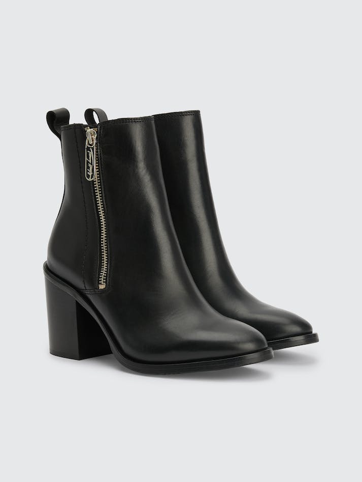 Tommy Hilfiger Leather Zip-Up Block Heel Ankle Women\'s Boots Black | YyCgY8QBDjva