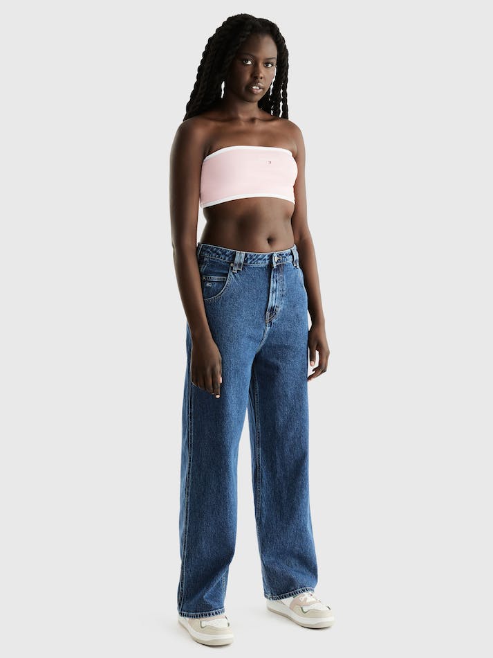 Tommy Jeans Linear Bandeau Women's Tops Pink | WKchh4nErKHE