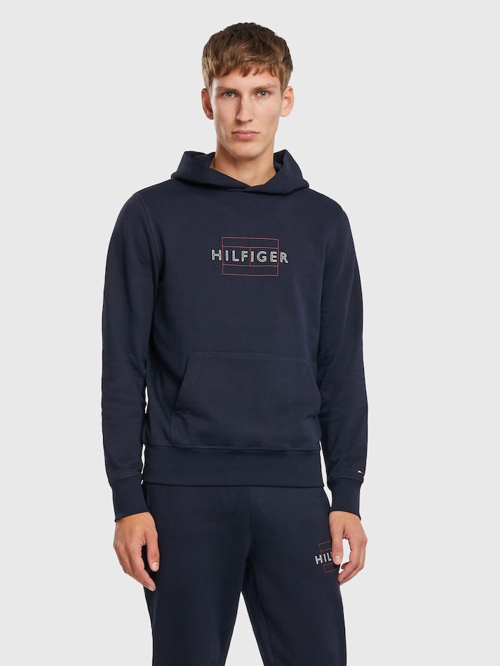 Tommy Hilfiger Linear Flag Men\'s Hoodie Blue | VziWerIJTWvC