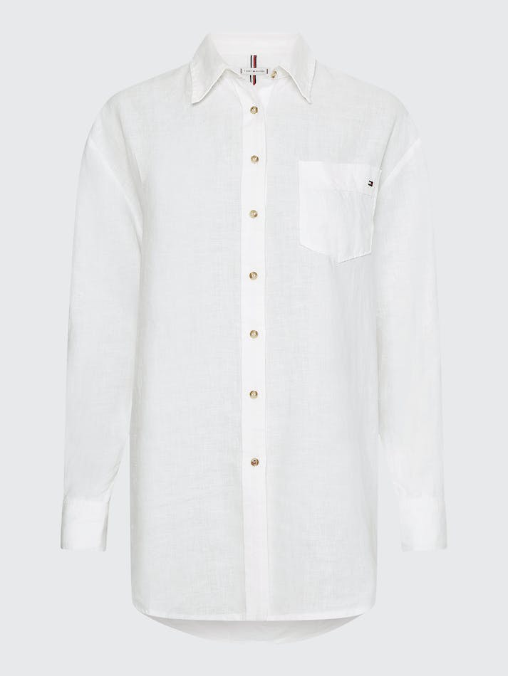 Tommy Hilfiger Linen Longline Relaxed Fit Women's Shirts White | QQFCZVL1zl3t