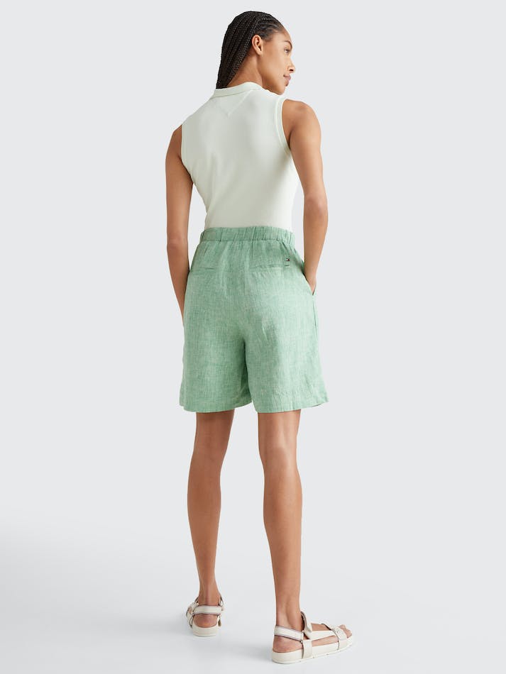 Tommy Hilfiger Linen Pleated Pull-On Women's Shorts Green | VNUenioPx8Vo