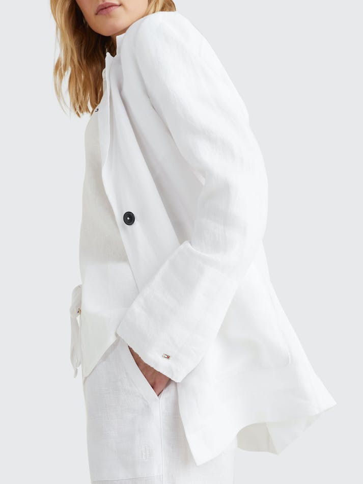 Tommy Hilfiger Linen Relaxed Fit Women's Blazers White | AHQ6LrMCfbUT