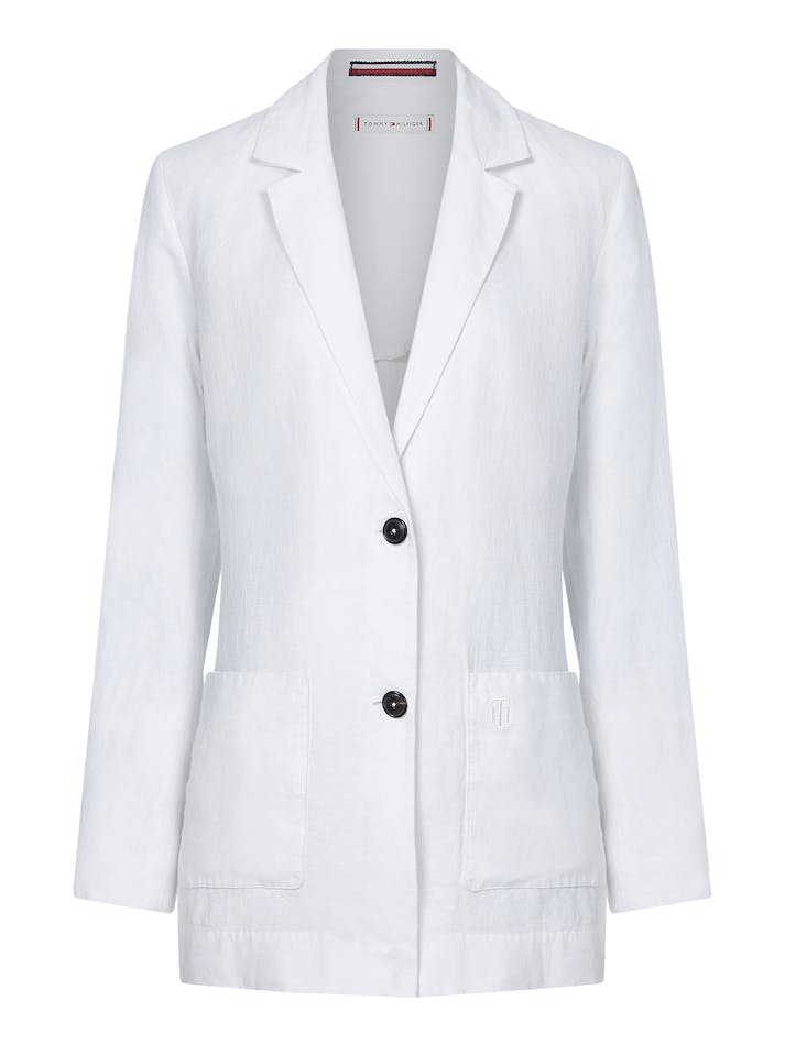 Tommy Hilfiger Linen Relaxed Fit Women's Blazers White | AHQ6LrMCfbUT