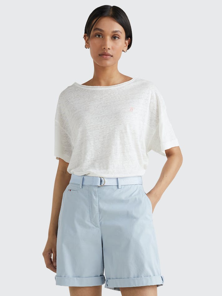 Tommy Hilfiger Linen Relaxed Fit Women's Tops White | R5RuxwtFmLlj