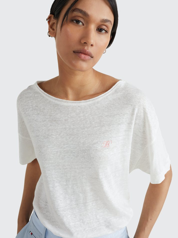 Tommy Hilfiger Linen Relaxed Fit Women's Tops White | R5RuxwtFmLlj