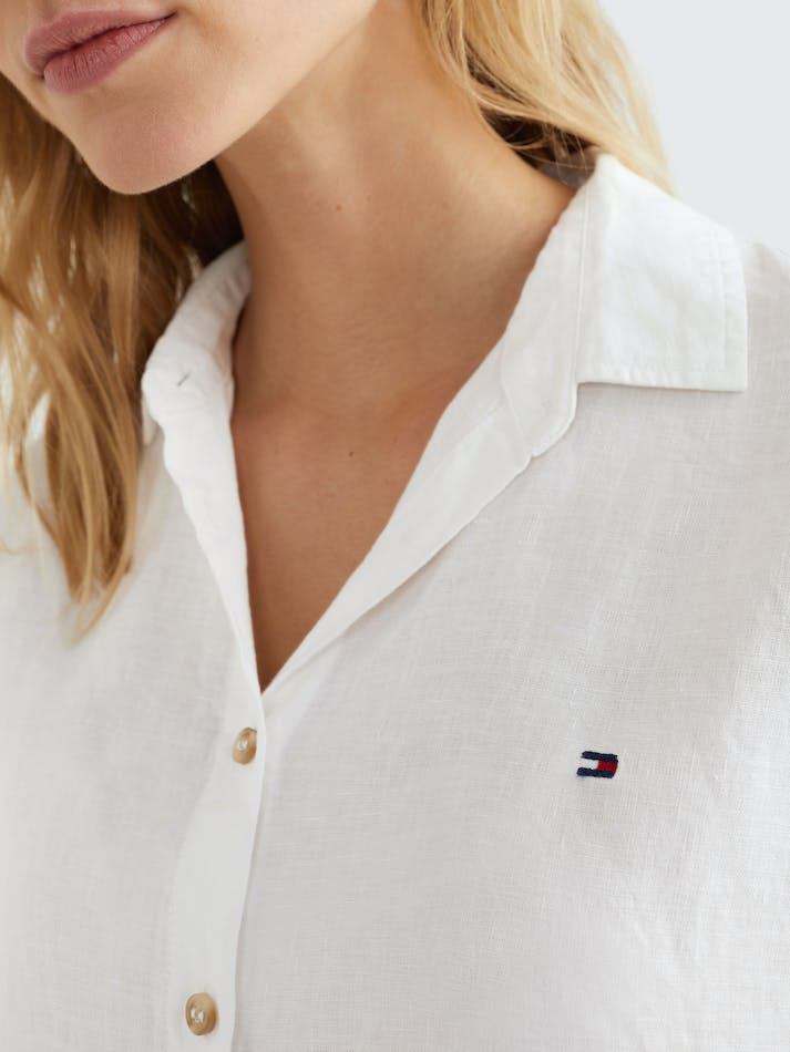 Tommy Hilfiger Linen Short Sleeve Women's Shirts White | P96CnCo66IpH