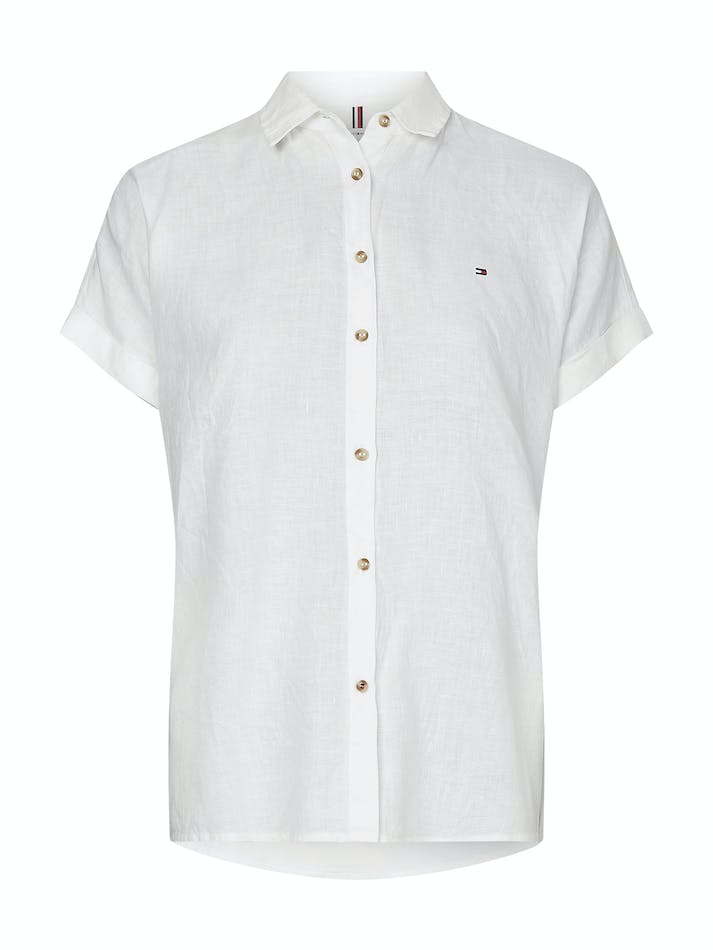 Tommy Hilfiger Linen Short Sleeve Women's Shirts White | P96CnCo66IpH