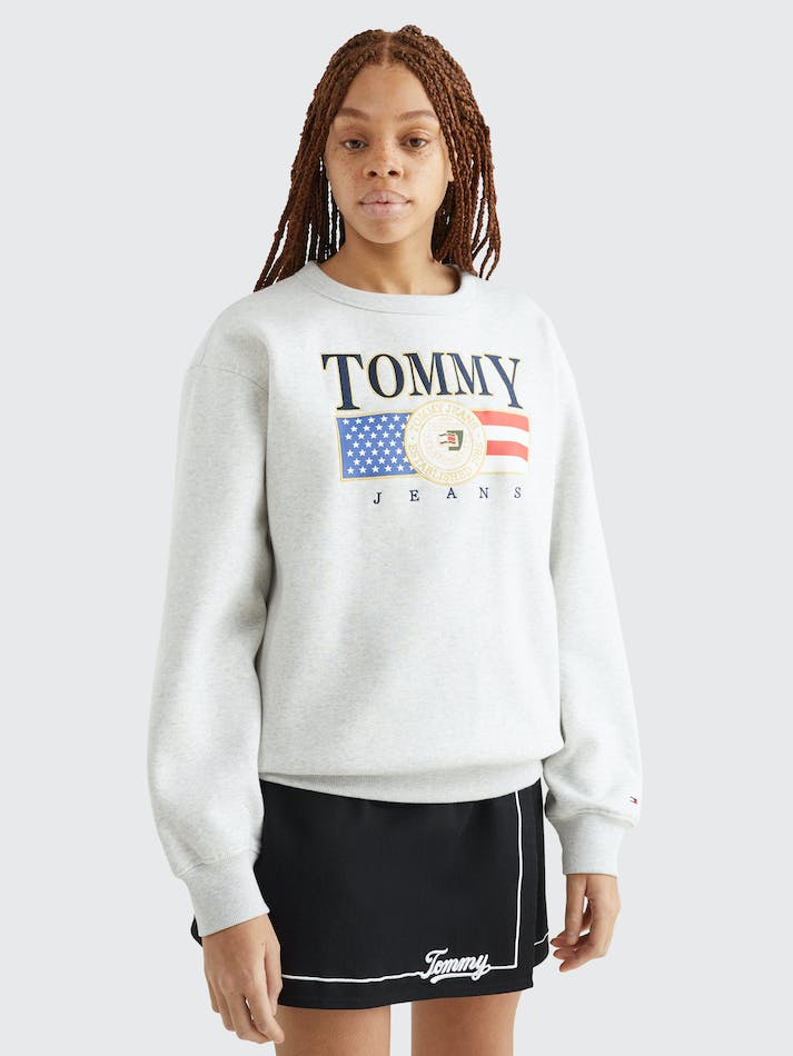 Tommy Jeans Logo Applique Relaxed Fit Women's Sweatshirt Silver Grey | Q1ZXykU5Wlpf