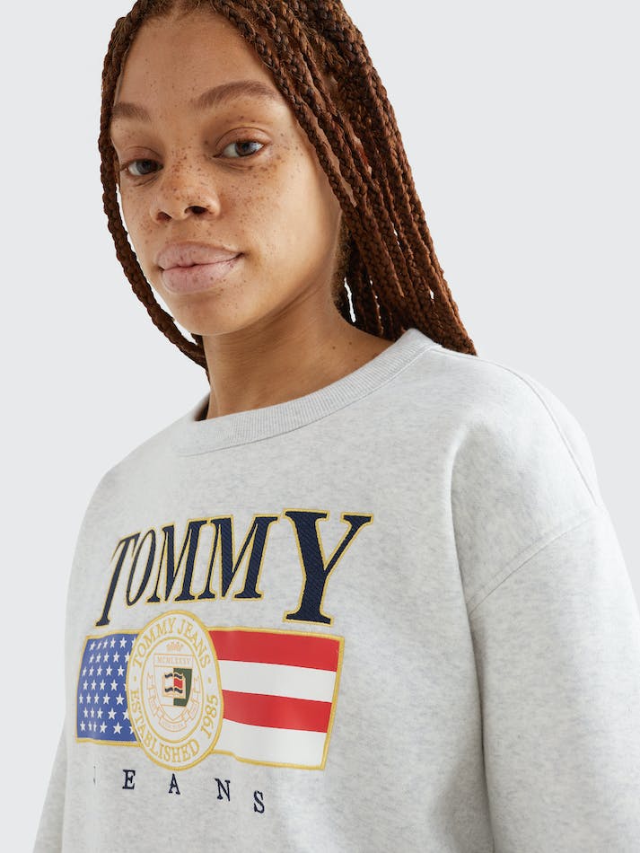 Tommy Jeans Logo Applique Relaxed Fit Women's Sweatshirt Silver Grey | Q1ZXykU5Wlpf