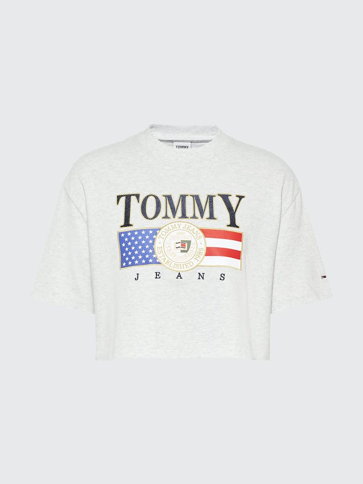 Tommy Jeans Logo Brushed Jersey Crop Women's T Shirts Silver Grey | pjOJFjHNSpnV