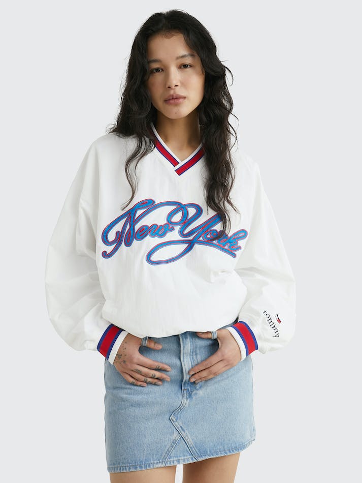 Tommy Jeans Logo Dual Gender Varsity Unisex Jumpers White | u3oa8Lz8x46y