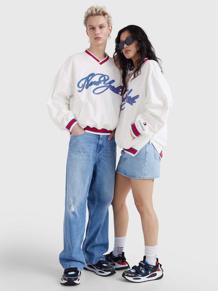 Tommy Jeans Logo Dual Gender Varsity Unisex Jumpers White | u3oa8Lz8x46y