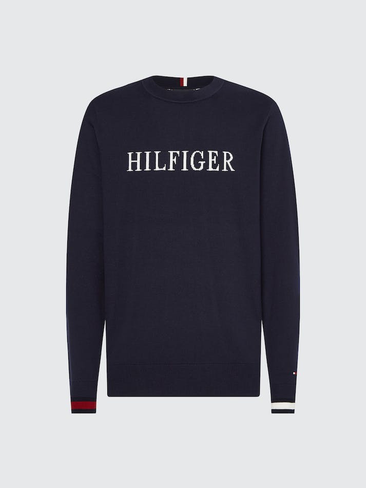 Tommy Hilfiger Logo Embroidery Crew Neck Men's Jumpers Black | gWDvBehJzq91