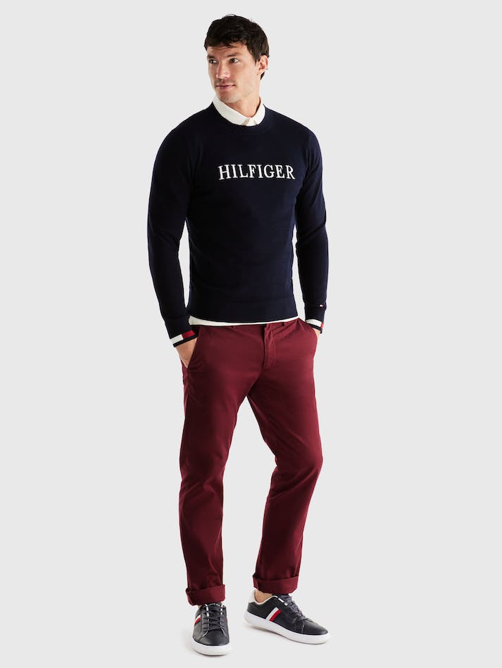 Tommy Hilfiger Logo Embroidery Crew Neck Men's Jumpers Black | gWDvBehJzq91