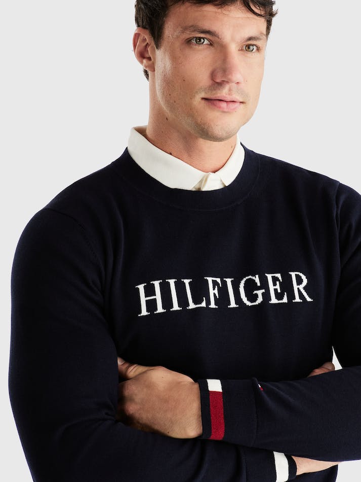 Tommy Hilfiger Logo Embroidery Crew Neck Men's Jumpers Black | gWDvBehJzq91