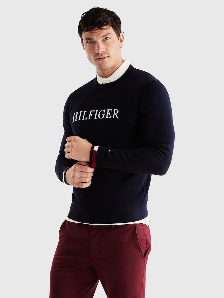 Tommy Hilfiger Logo Embroidery Crew Neck Men\'s Jumpers Black | gWDvBehJzq91