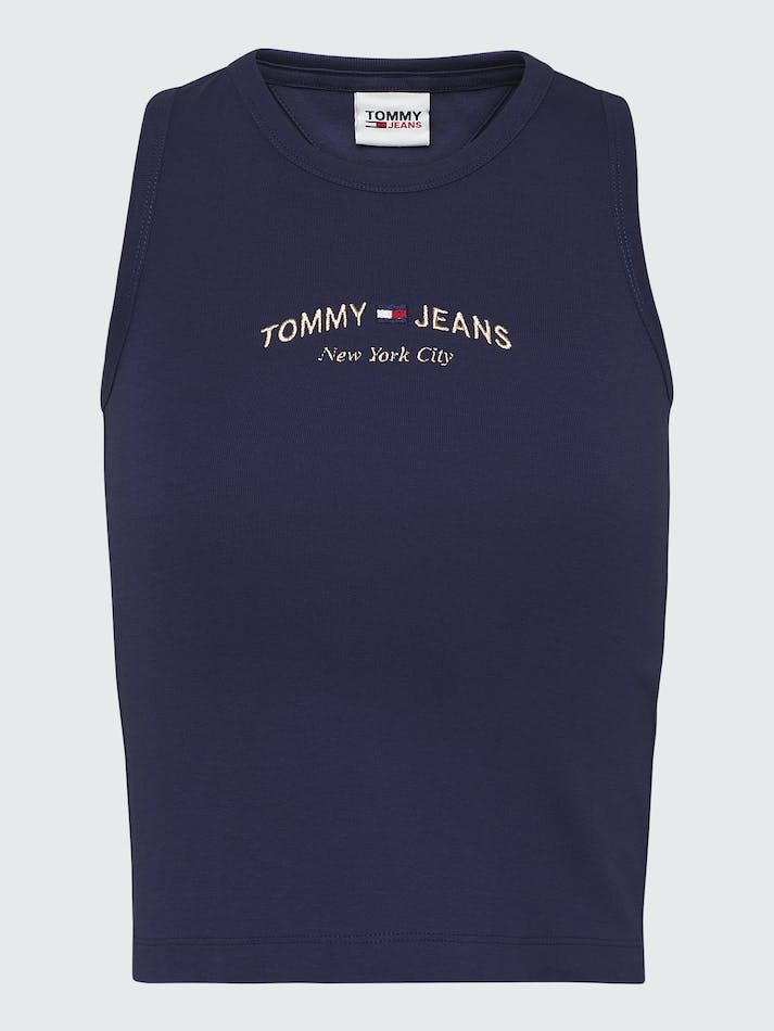 Tommy Jeans Logo Embroidery Cropped Tank Women's Tops Navy | HRkonpjTZ6tE