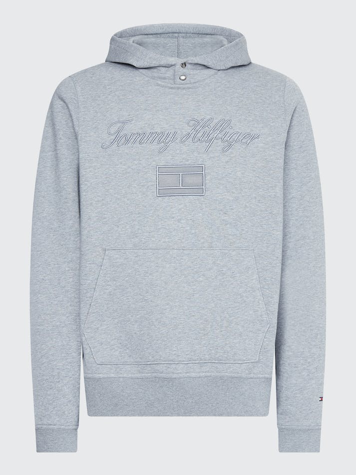 Tommy Hilfiger Logo Embroidery Flex Fleece Men's Hoodie Hth Spk Dark Gry | 0XWoLdGWgLRl