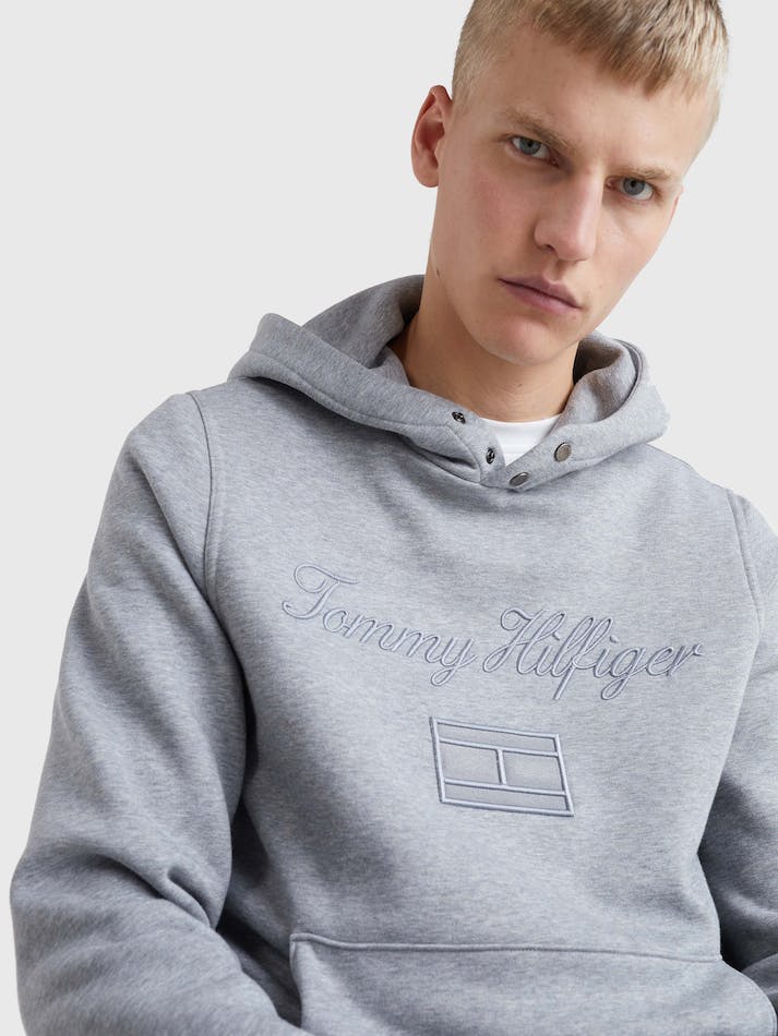 Tommy Hilfiger Logo Embroidery Flex Fleece Men's Hoodie Hth Spk Dark Gry | 0XWoLdGWgLRl