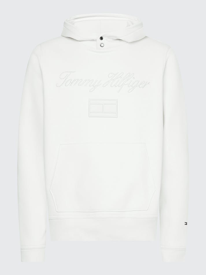 Tommy Hilfiger Logo Embroidery Flex Fleece Men's Hoodie White | 10K82hiFVtaR