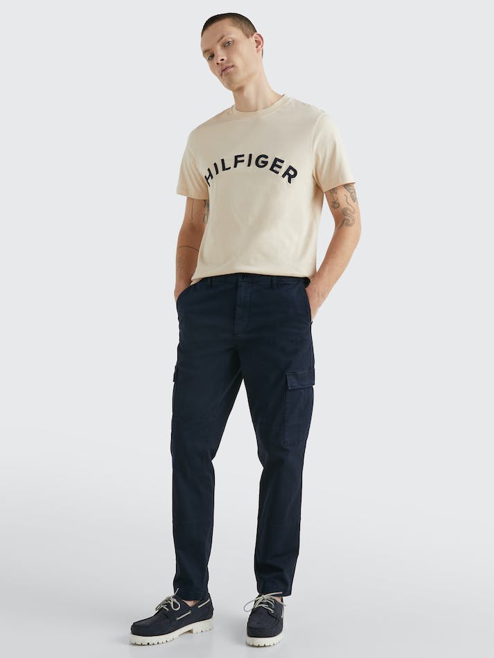 Tommy Hilfiger Logo Embroidery Men's T Shirts Beige | P3WaeRgejPG6