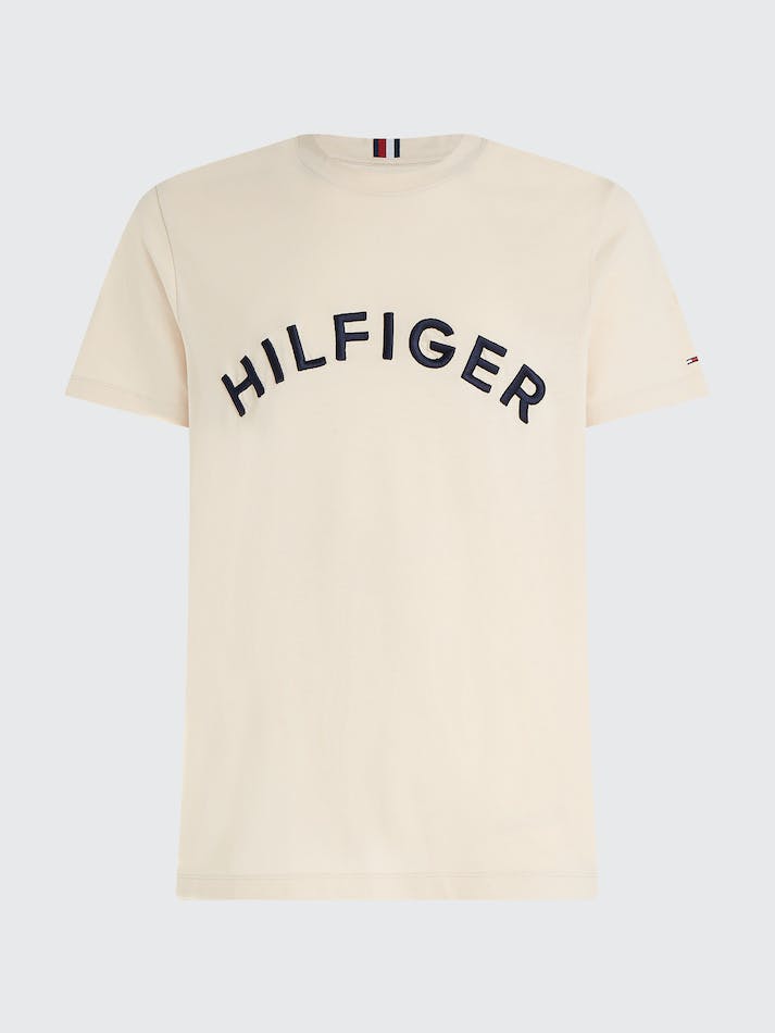 Tommy Hilfiger Logo Embroidery Men's T Shirts Beige | P3WaeRgejPG6