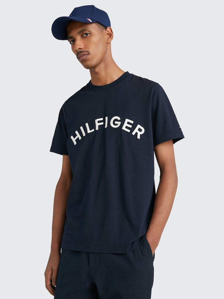 Tommy Hilfiger Logo Embroidery Men\'s T Shirts Blue | C2tuR8QwHhlx