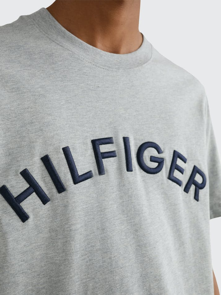 Tommy Hilfiger Logo Embroidery Men's T Shirts Light Grey | TIQ833QFd3Jh