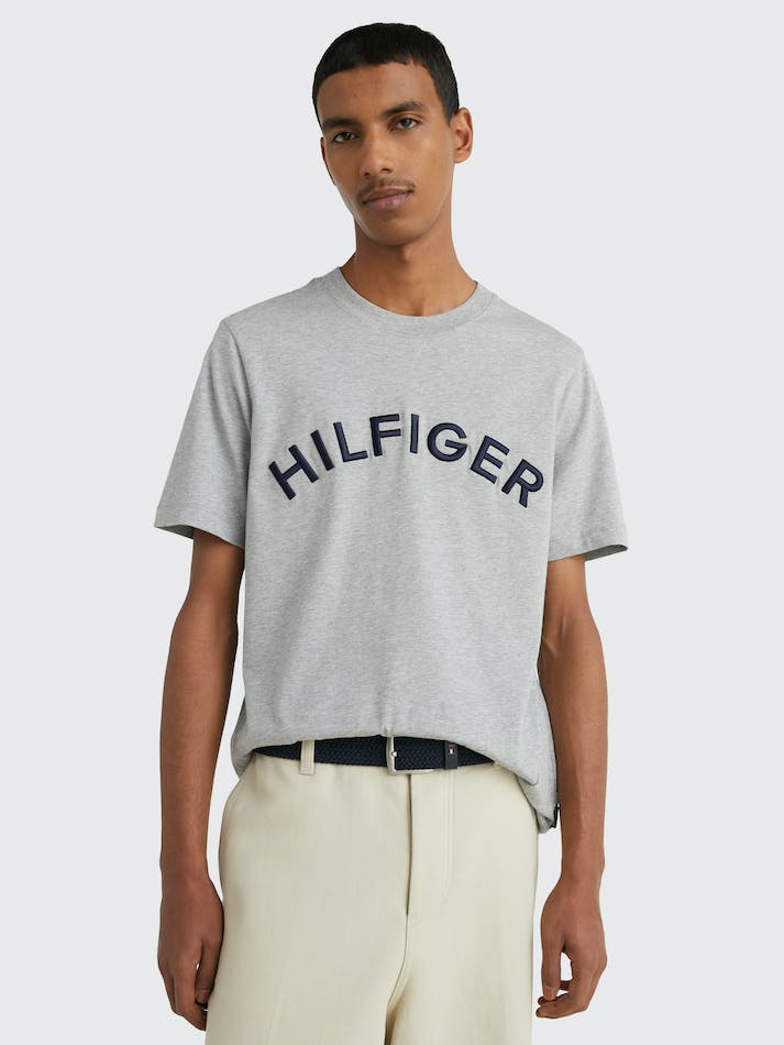 Tommy Hilfiger Logo Embroidery Men\'s T Shirts Light Grey | TIQ833QFd3Jh