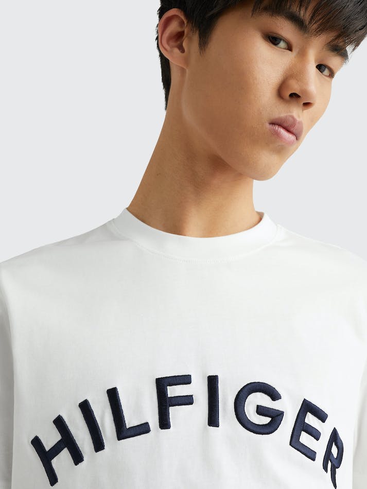 Tommy Hilfiger Logo Embroidery Men's T Shirts White | 6YnPqblxDYlF